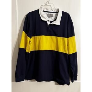 Grey Threads Rugby Shirt 2 Striped Blue Yellow Sz L Preppy Coast Academia